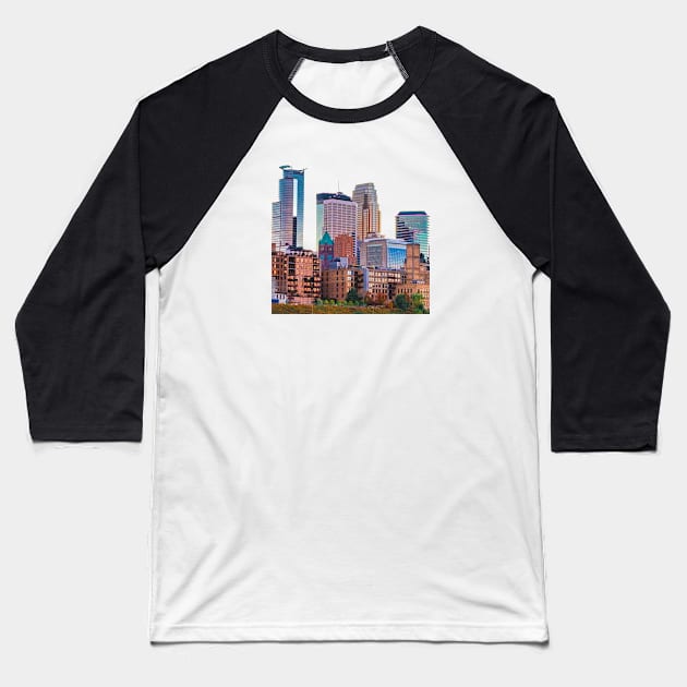 Minneapolis Minnesota Skyline Baseball T-Shirt by tonylonder